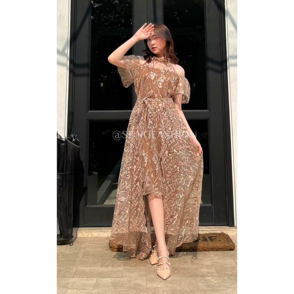 Jual S166 long dress kondangan pesta mewah premium korean look dress ...