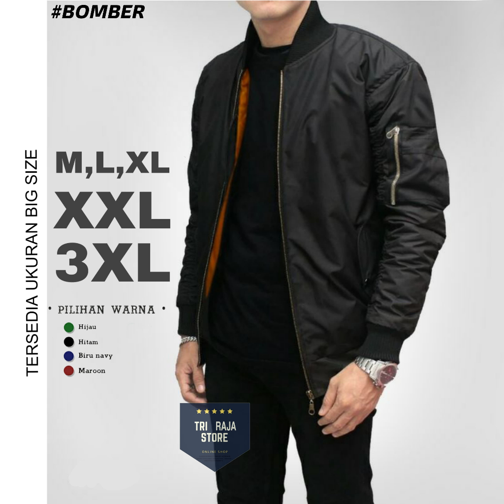 Jual Jaket Bomber Pria / Jaket Bomber Polos Pria Ukuran Jumbo / Jaket ...