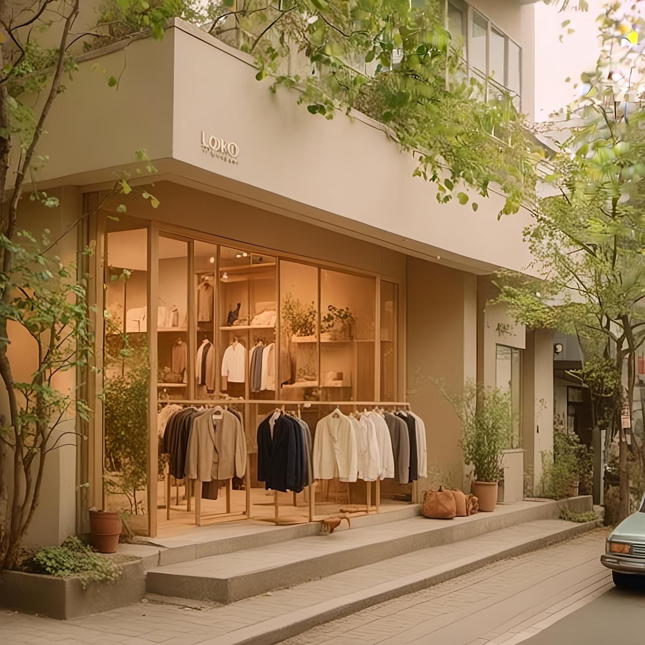 An outdoor photo of a high end menswear fashion stor...