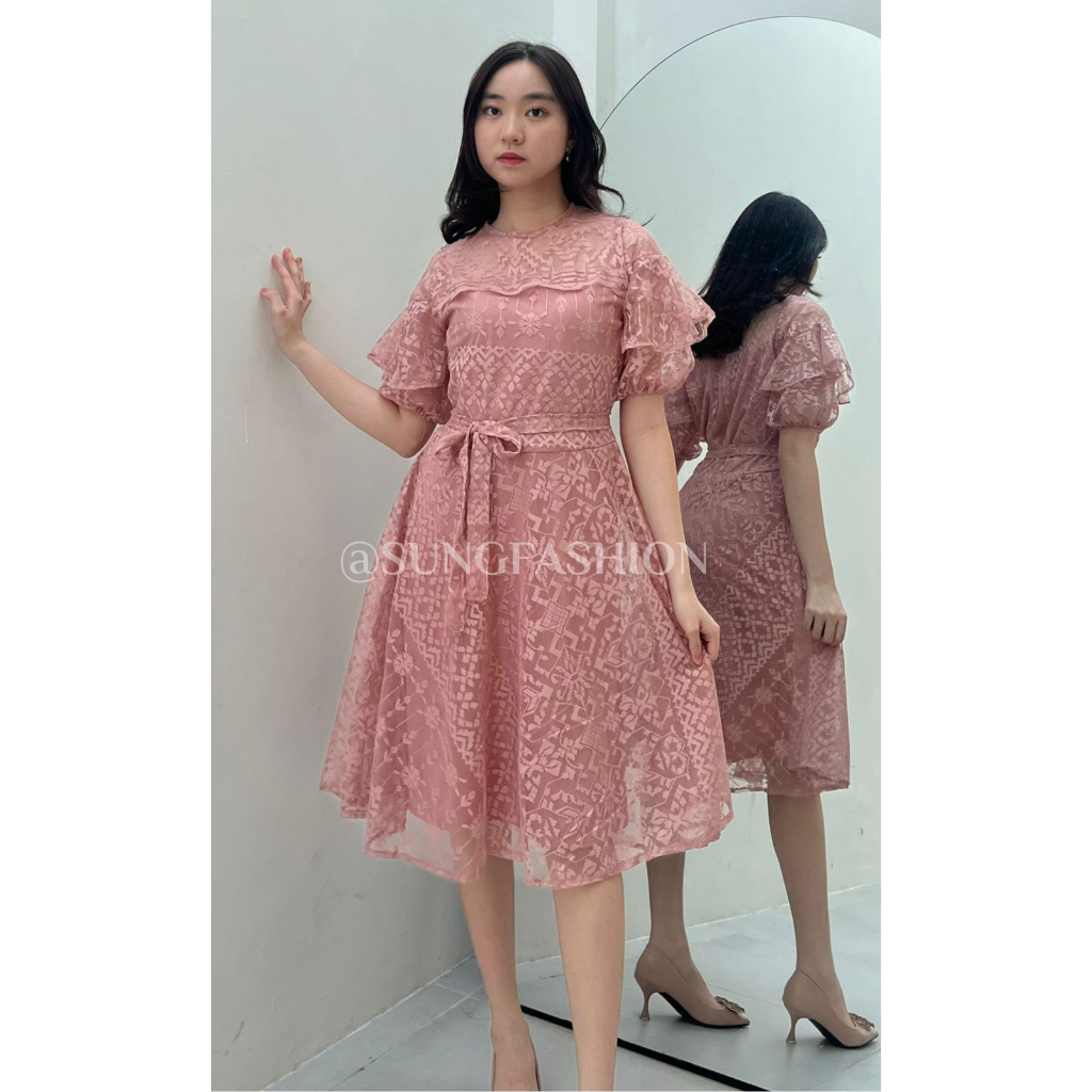 Jual S175 dress pesta wanita elegan party dress brokat premium | Shopee ...