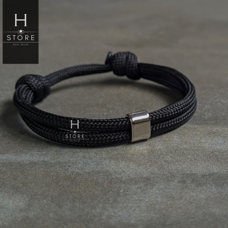 Jual Gelang pria premium Paracord 4mm Gelang hitam X bead Gelang couple ...