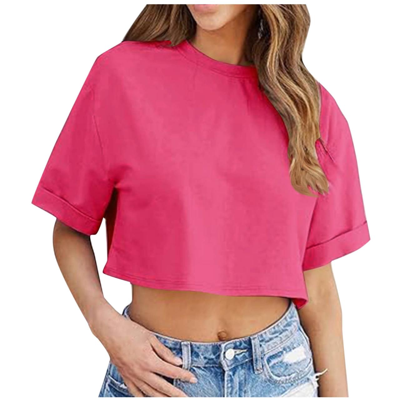BLVB Women Crop T-Shirts Half Sleeve Drop Shoulder Round Neck Cropped ... BLVB Women Crop T-Shirts Half Sleeve Drop Shoulder Round Neck Cropped ...