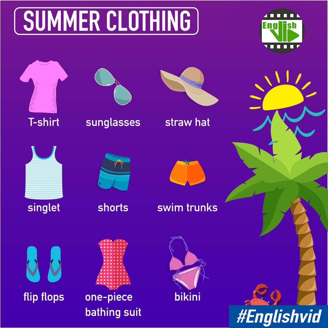 summer clothing in English | Learning english online, English ...