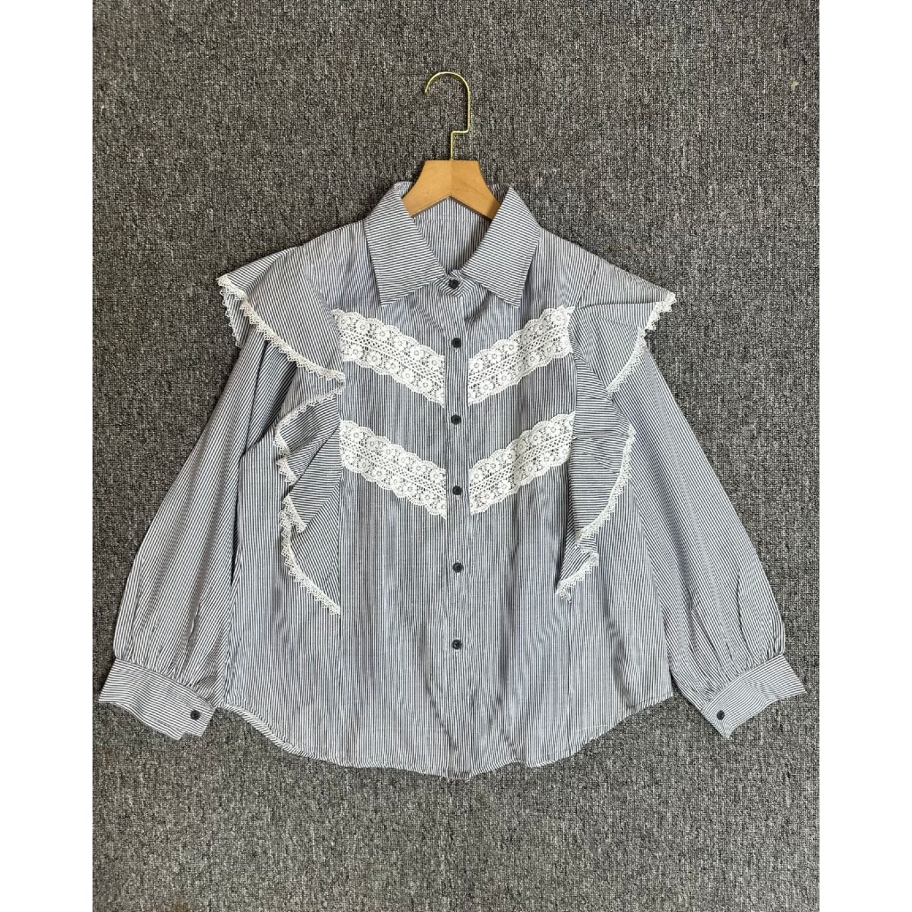 Jual Jena Blouse Lace Stripe - Atasan Renda Wanita | Shopee Indonesia