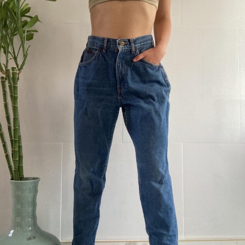 High-waisted, wide-leg vintage mom jeans in blue and... | Depop