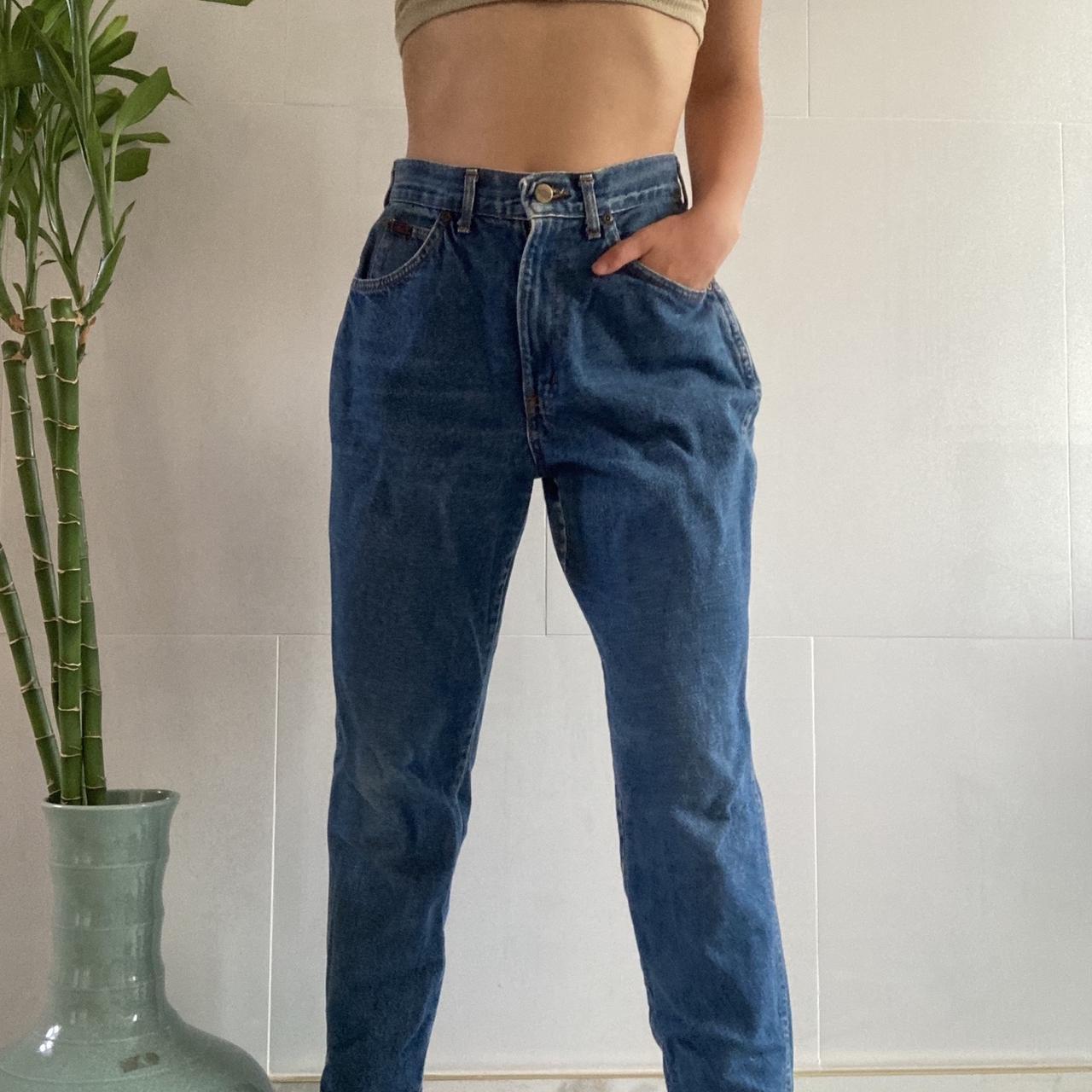 High-waisted, wide-leg vintage mom jeans in blue and... | Depop