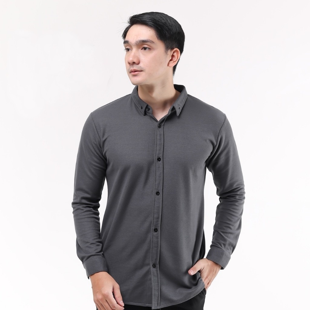 Jual Kemeja Formal Pria Polos Lengan Panjang Slimfit Casual Bahan Pique ...