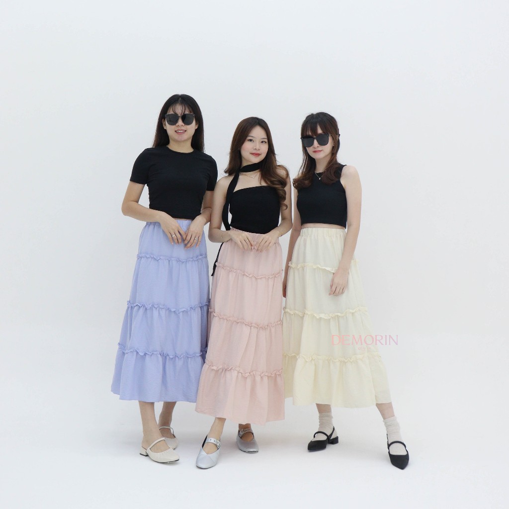 Jual Linie Skirt Rok Wanita Korean Style Cotton Poplin Rok Midi ...