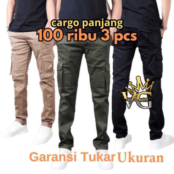 Jual 100 isi 3 Celana Cargo Panjang Pria Dewasa - Celana Cargo Panjang ...