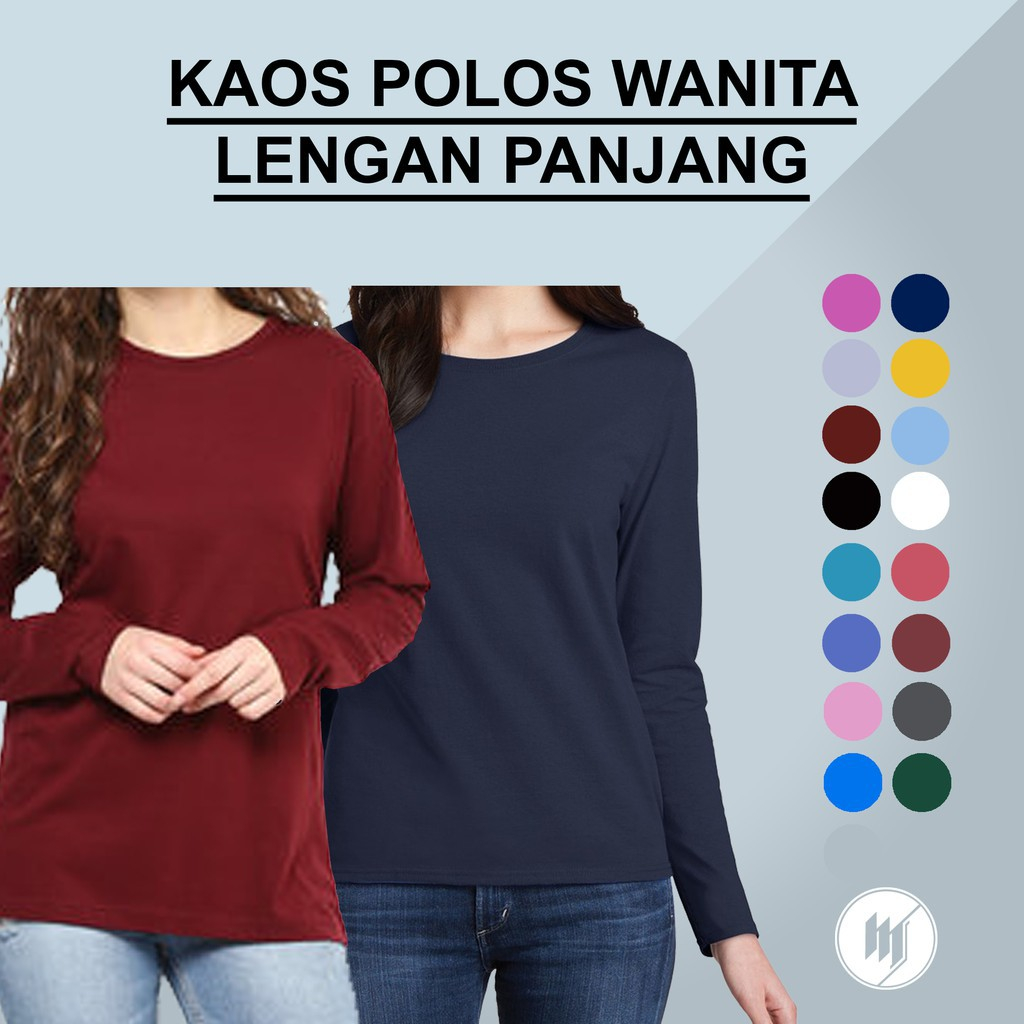 Jual Kaos polos PANJANG wanita / oblong cewek lengan panjang / kaos ...