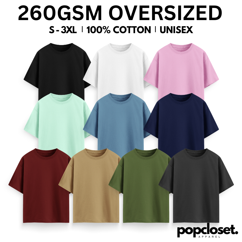 260GSM OVERSIZED T SHIRT 100% cotton plain tshirt woman men baju lelaki ...