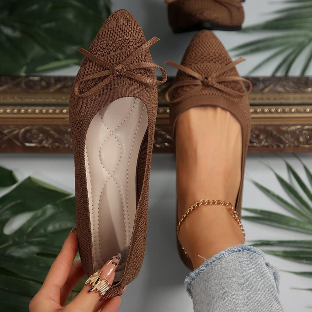 CaiJunJia Women's Flats Pointed Toe Bow Knit Ballet Shoes Comfortable ...