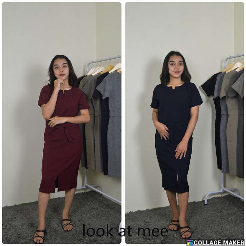 Promo Dress Kerja Wanita Kantor Formal High Quality K01 - Abu Tua, M ...