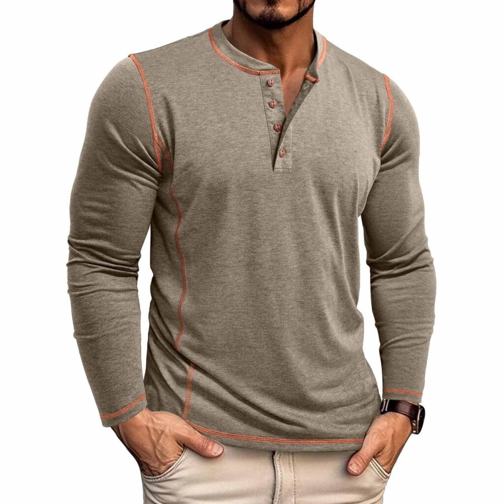 Yaoyar Long Sleeve Henley Shirts for Men - Casual Fashion Solid Color ...