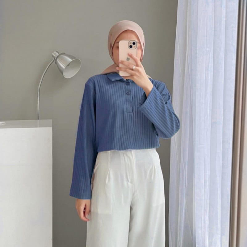 Jual Kemeja Wanita Oversize Polo Shirt Lengan Panjang Bahan Knit ... Jual Kemeja Wanita Oversize Polo Shirt Lengan Panjang Bahan Knit ...
