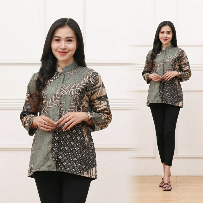 Jual Batik Kerja Wanita || Blouse Batik Lengan Panjang || Kemeja Wanita ...
