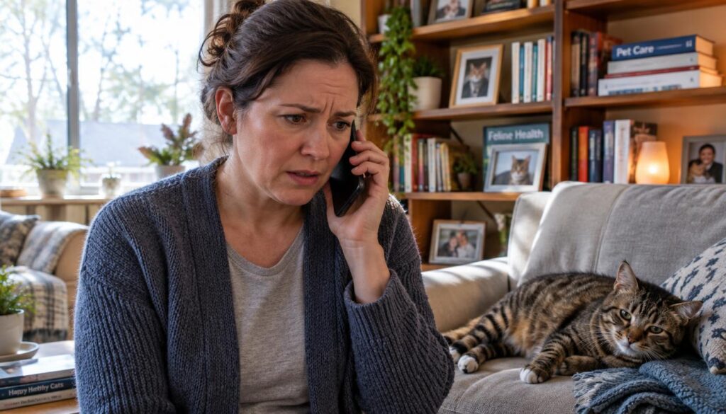 Cat owner calls an emergency hospital about urinary trouble Cat owner calls an emergency hospital about urinary trouble
