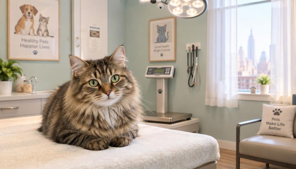 Cat waiting in a calm New York City clinic exam room Cat waiting in a calm New York City clinic exam room