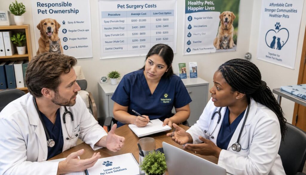Community clinic staff discuss lower-cost veterinary care Community clinic staff discuss lower-cost veterinary care