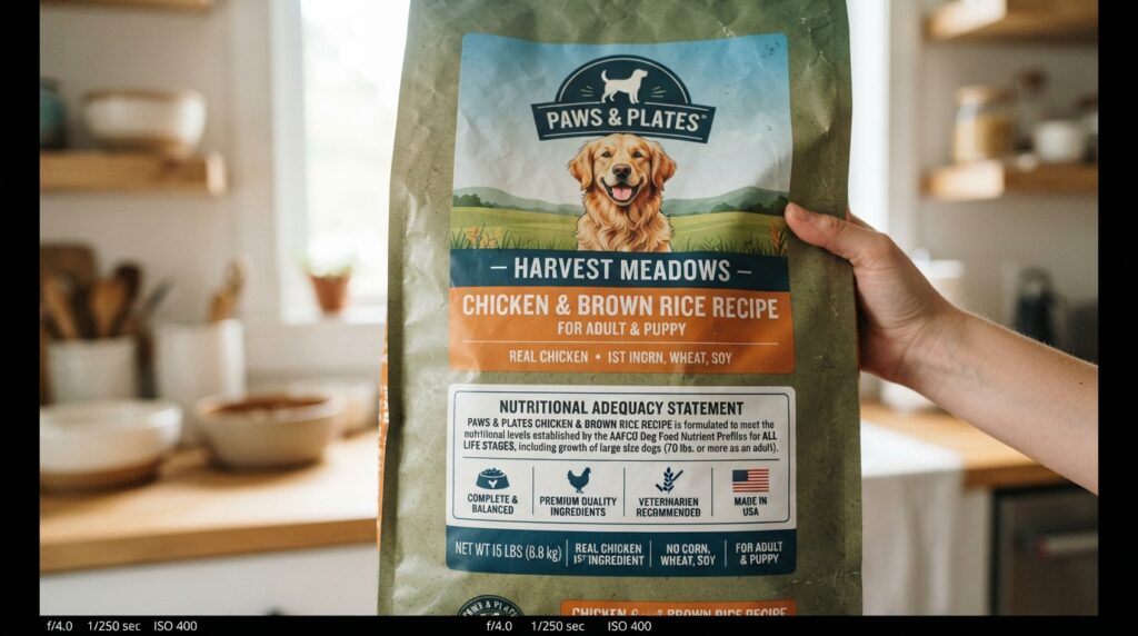 Dog food label showing a nutritional adequacy statement Dog food label showing a nutritional adequacy statement