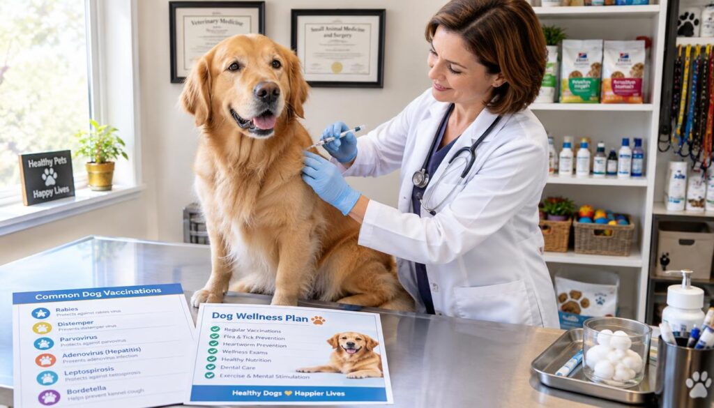 Dog receiving a vaccine listed in a wellness plan Dog receiving a vaccine listed in a wellness plan