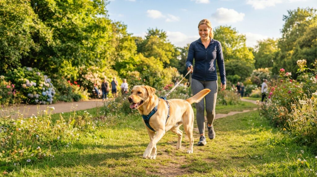 Dog taking a comfortable walk during weight management